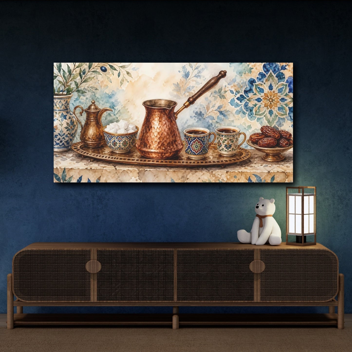 Mockup 4. Vintage Turkish Coffee Mediterranean Coffee shown as canvas print