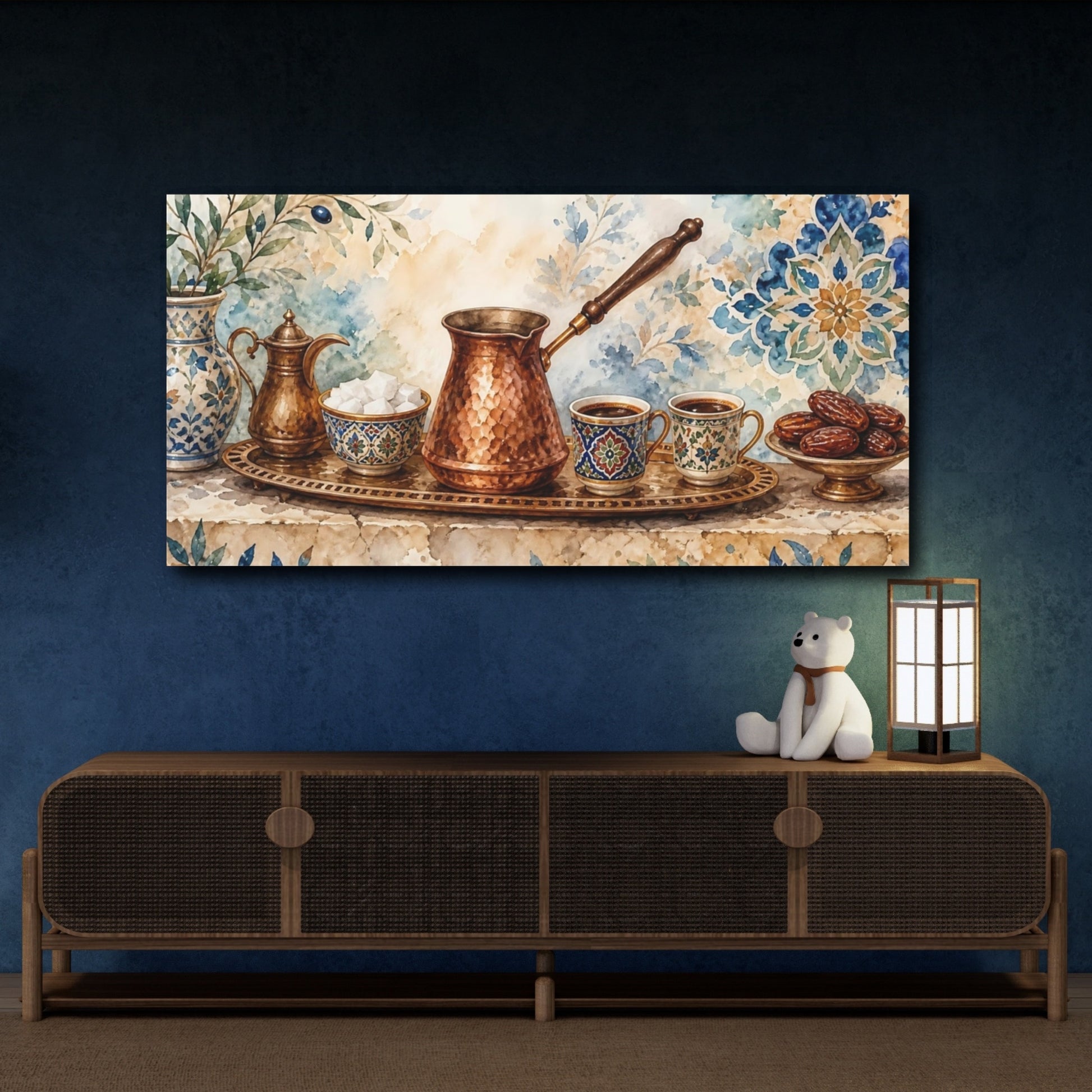 Mockup 4. Vintage Turkish Coffee Mediterranean Coffee shown as canvas print