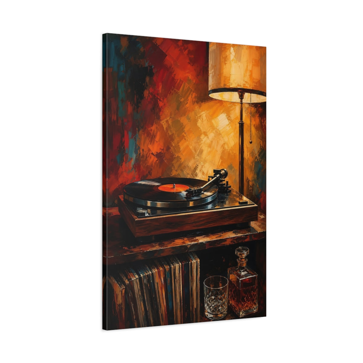 Main Mockup. Vintage Turntable And Lamp shown as canvas print