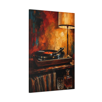 Side Mockup 1. Vintage Turntable And Lamp shown as canvas print