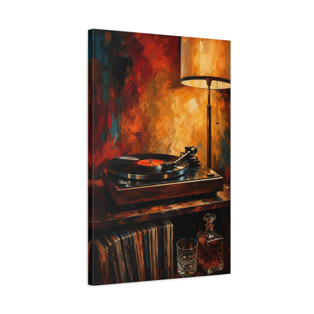Side Mockup 2. Vintage Turntable And Lamp shown as canvas print