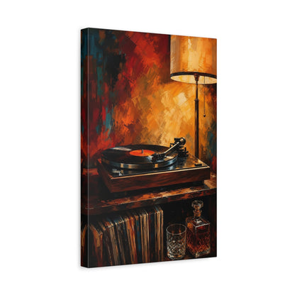 Side Mockup 4. Vintage Turntable And Lamp shown as canvas print