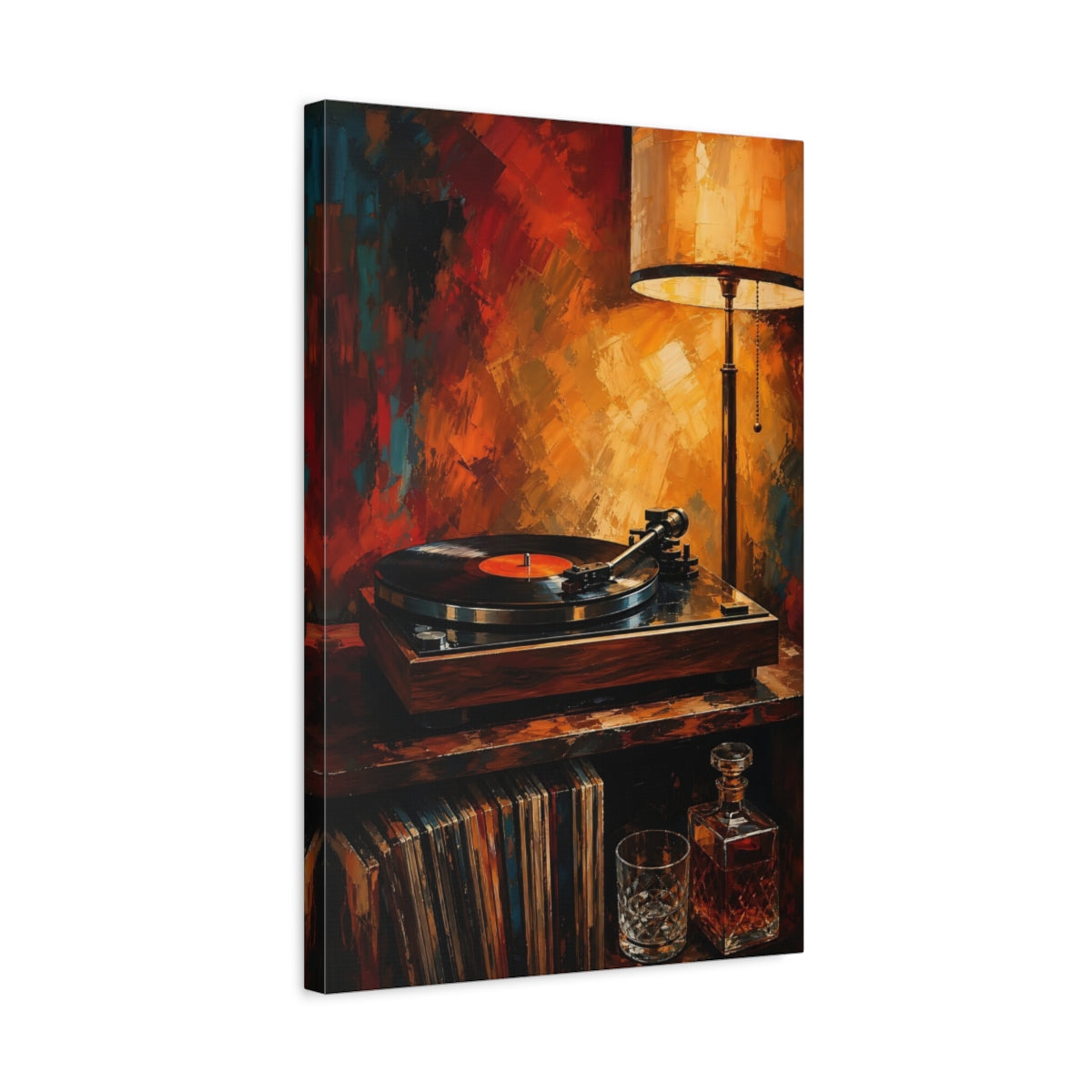 Side Mockup 3. Vintage Turntable And Lamp shown as canvas print