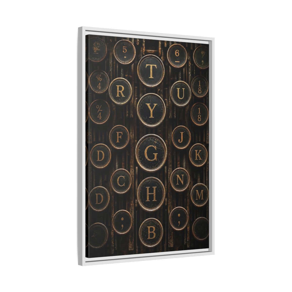 Side Mockup 10. Vintage Typewriter Keys Vintage Typewriter Keys shown as stretched canvas wall art
