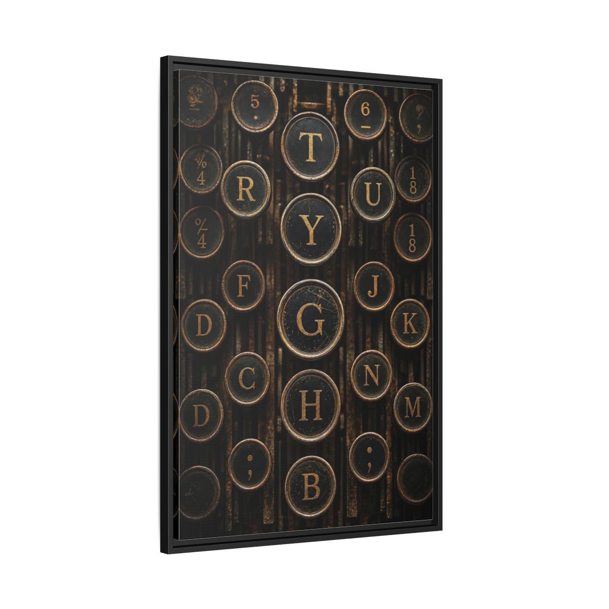 Side Mockup 13. Vintage Typewriter Keys Vintage Typewriter Keys shown as stretched canvas wall art