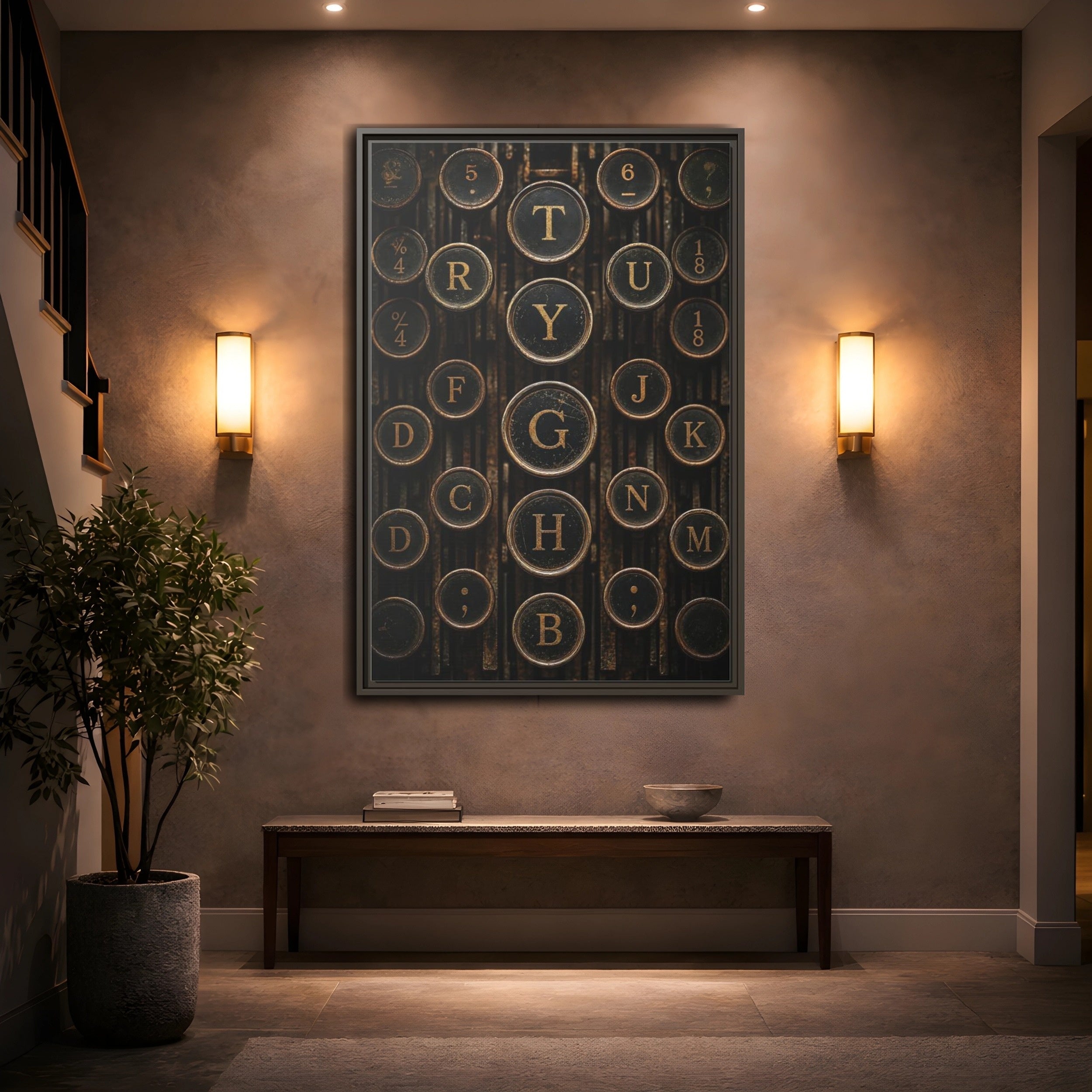 Mockup 2. Vintage Typewriter Keys Vintage Typewriter Keys shown as stretched canvas wall art