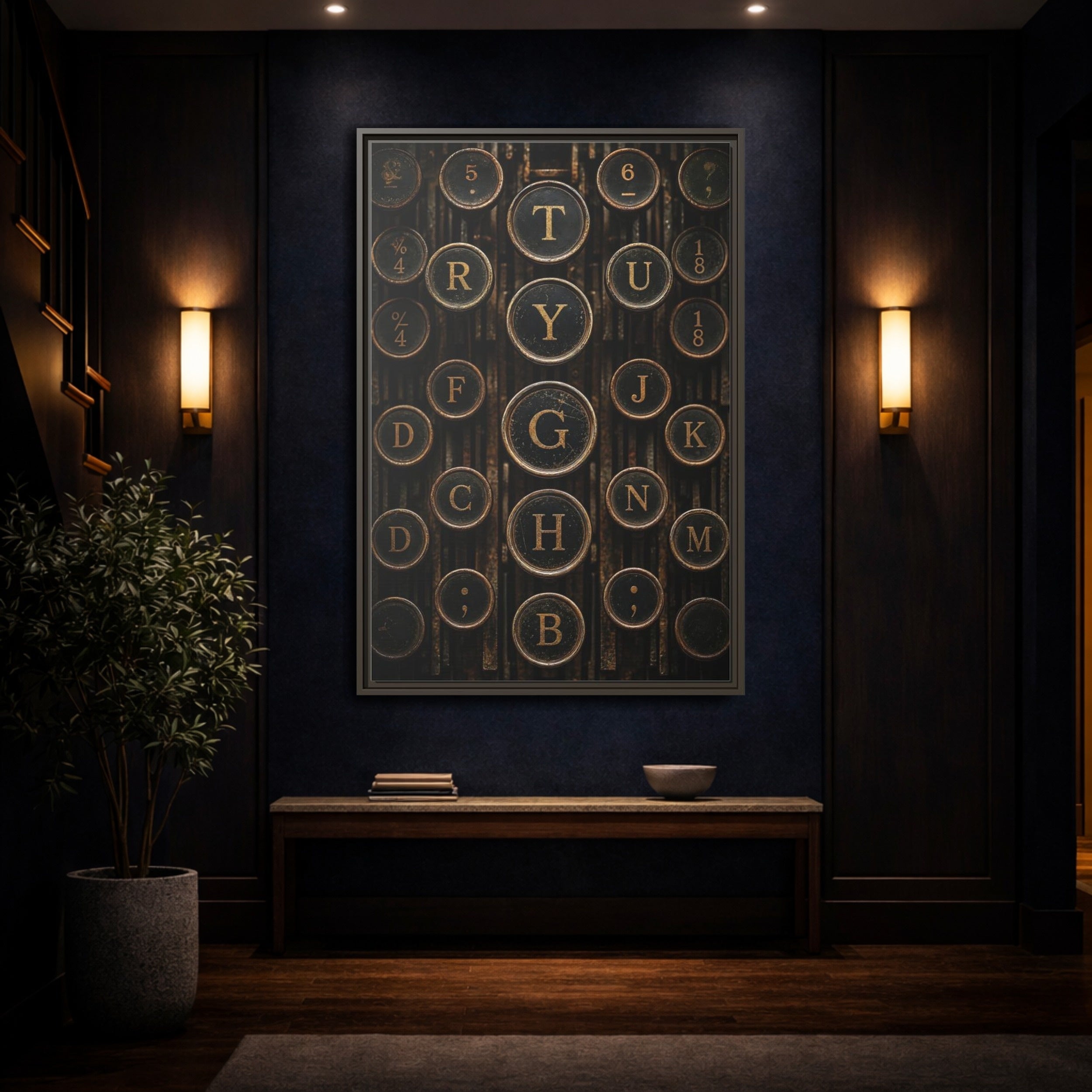 Mockup 4. Vintage Typewriter Keys Vintage Typewriter Keys shown as stretched canvas wall art