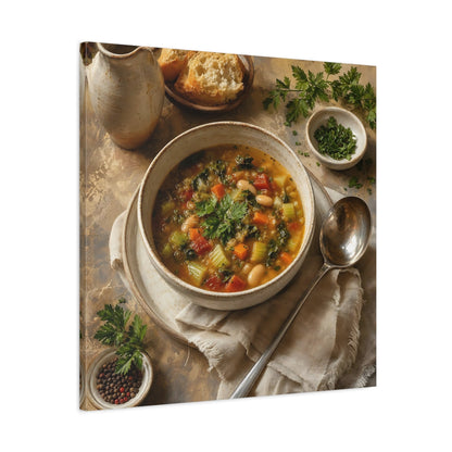 Side Mockup 3. Vintage Vegetable Soup Rustic Food shown as stretched canvas wall art