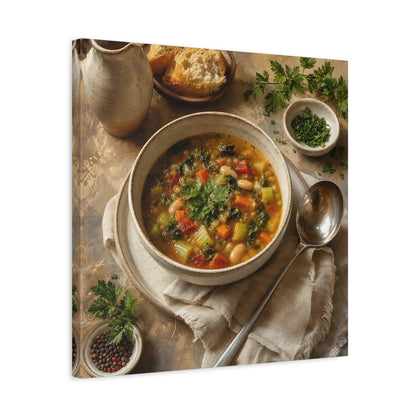 Side Mockup 5. Vintage Vegetable Soup Rustic Food shown as stretched canvas wall art