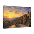 Side Mockup 4. Vintage Village Sunset Tuscan Village Sunset shown as stretched canvas wall art