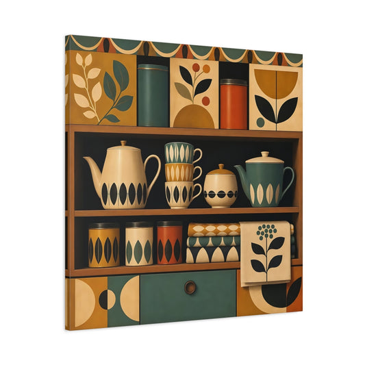 Main Mockup. Vintage Vintage Kitchen Mid-Century Kitchen shown as stretched canvas wall art