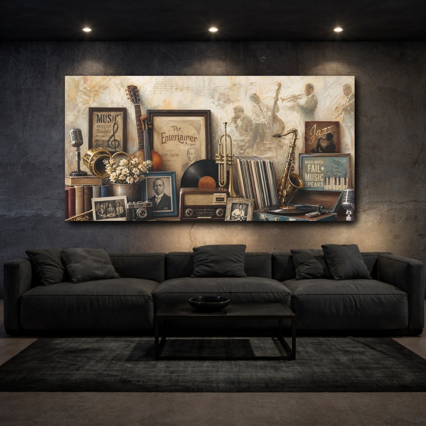 Mockup 3. Vintage Vintage Music Brown And Beige shown as canvas print