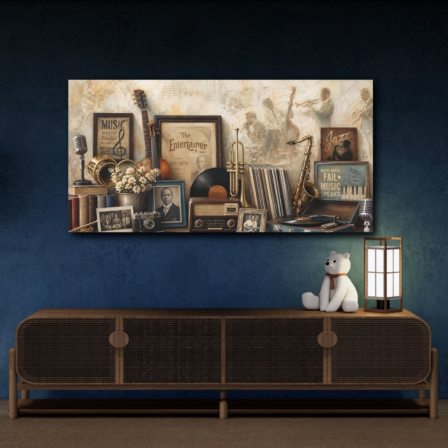 Mockup 4. Vintage Vintage Music Brown And Beige shown as canvas print