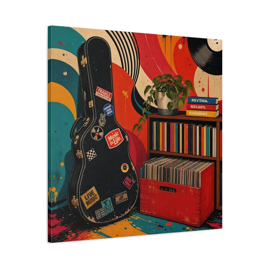 Main Mockup. Vintage Vinyl & Guitar shown as canvas print