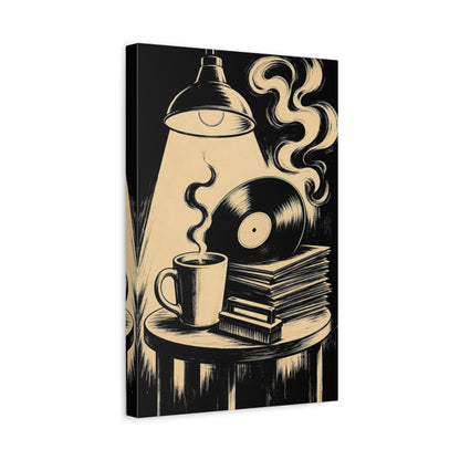 Side Mockup 4. Vintage Vinyl And Coffee shown as canvas print