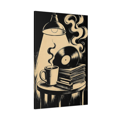 Side Mockup 1. Vintage Vinyl And Coffee shown as canvas print