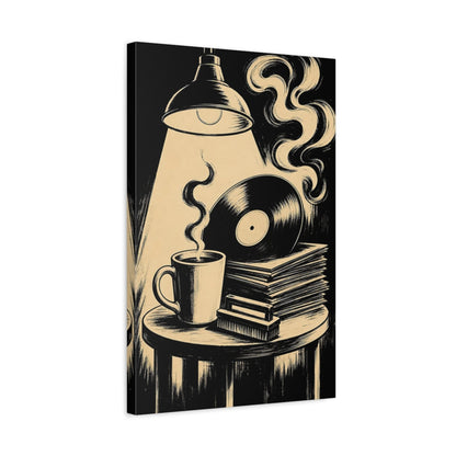 Side Mockup 3. Vintage Vinyl And Coffee shown as canvas print