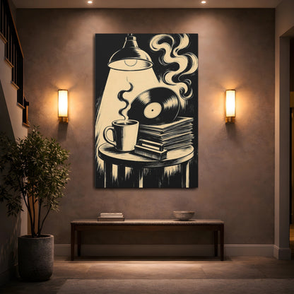 Mockup 2. Vintage Vinyl And Coffee shown as canvas print