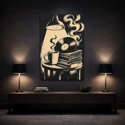 Mockup 3. Vintage Vinyl And Coffee shown as canvas print