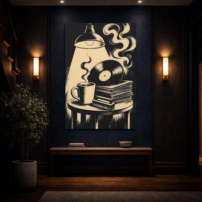 Mockup 4. Vintage Vinyl And Coffee shown as canvas print