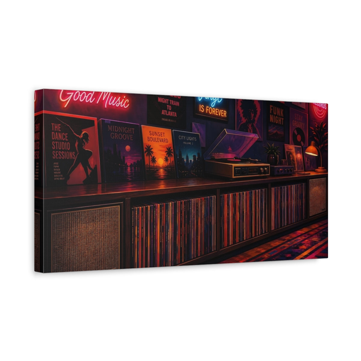 Side Mockup 3. Vintage Vinyl Collection Retro Music shown as canvas print