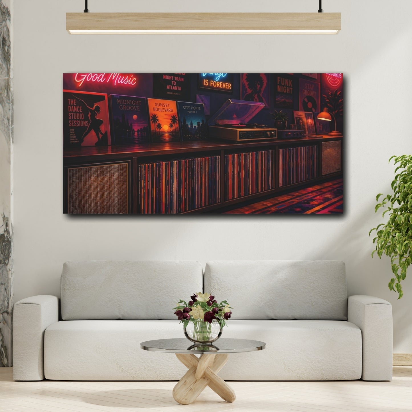 Mockup 2. Vintage Vinyl Collection Retro Music shown as canvas print