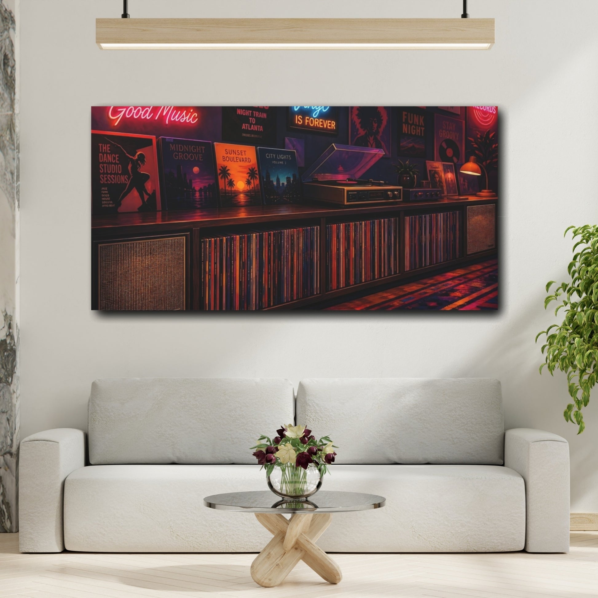 Mockup 2. Vintage Vinyl Collection Retro Music shown as canvas print