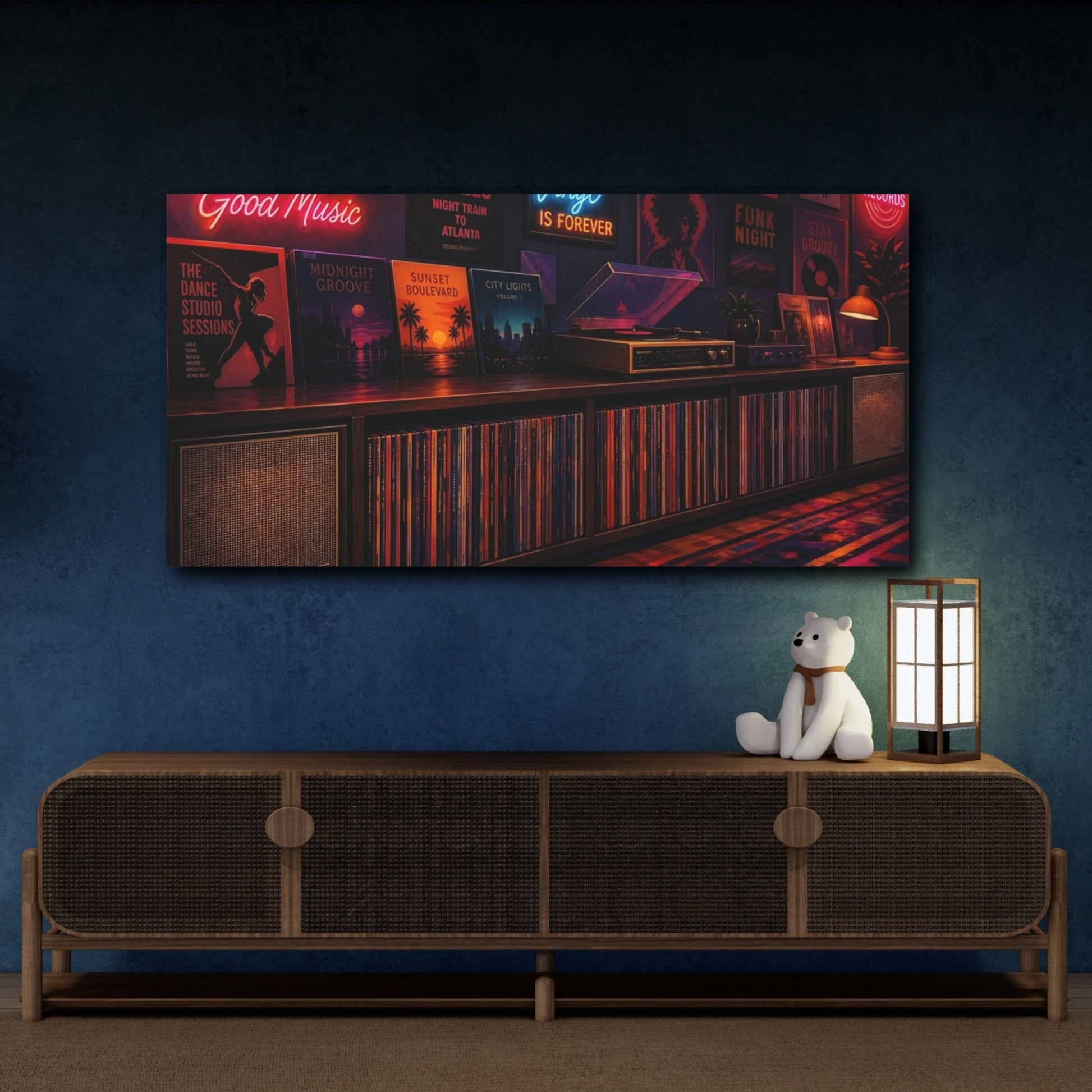 Mockup 4. Vintage Vinyl Collection Retro Music shown as canvas print