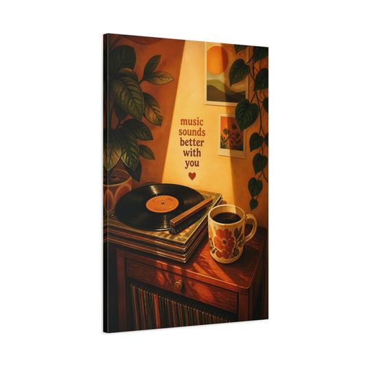Main Mockup. Vintage Vinyl Records Warm Retro Decor shown as canvas print