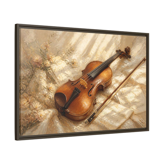 Main Mockup. Vintage Violin Brown And Cream shown as framed canvas print