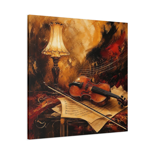 Main Mockup. Vintage Violin Brown And Gold shown as canvas print