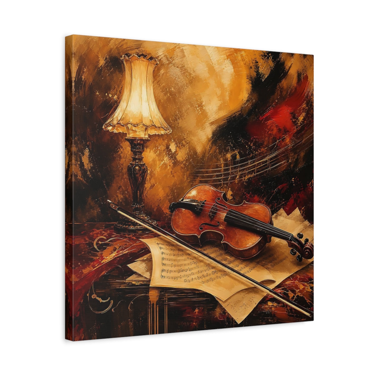 Side Mockup 5. Vintage Violin Brown And Gold shown as canvas print