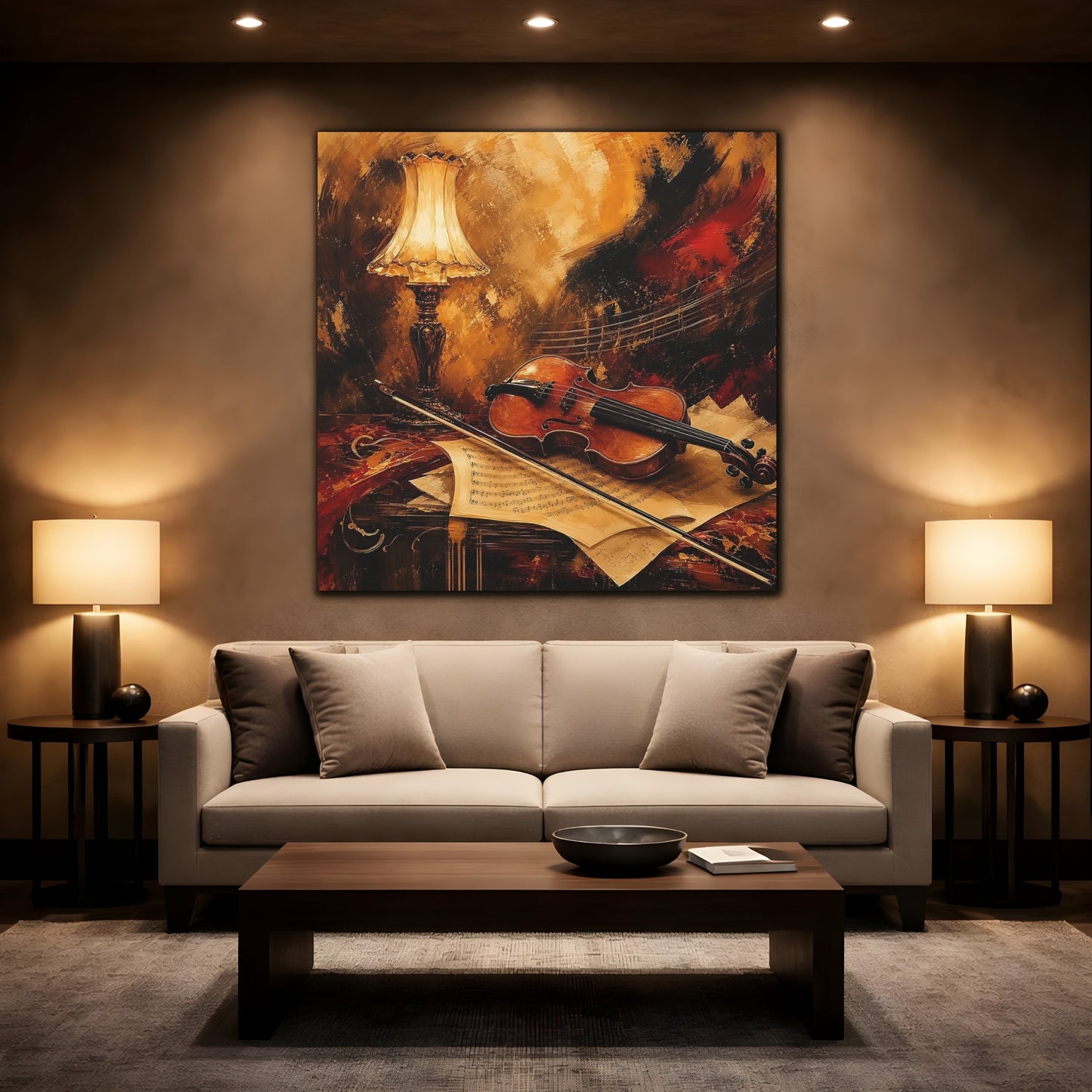 Mockup 2. Vintage Violin Brown And Gold shown as canvas print