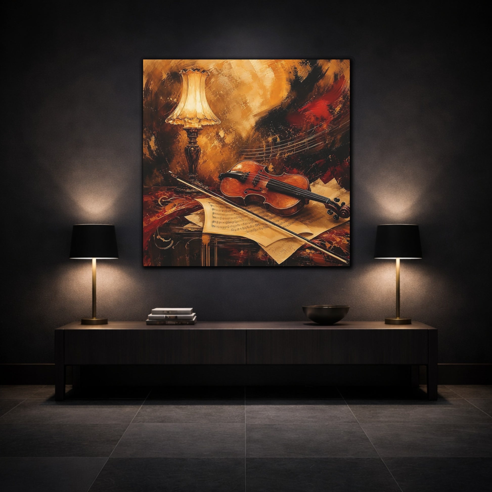 Mockup 3. Vintage Violin Brown And Gold shown as canvas print