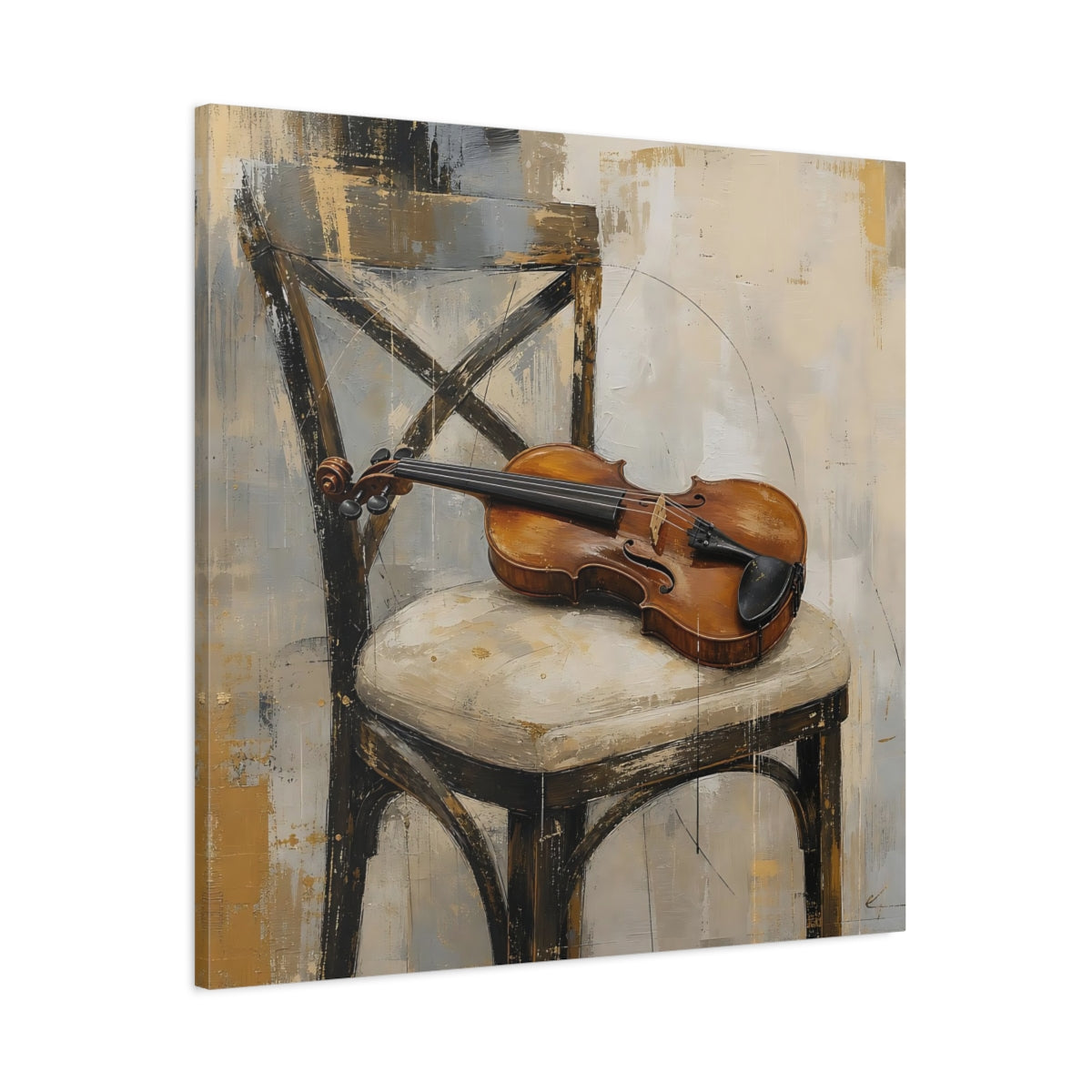 Main Mockup. Vintage Violin Brown And Gray shown as canvas print