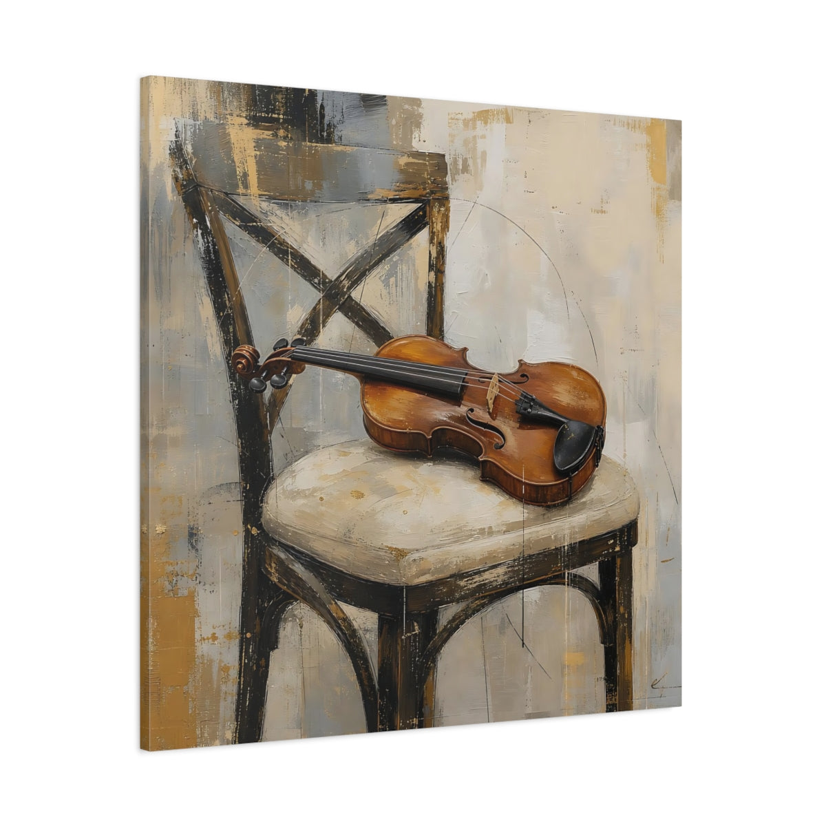Side Mockup 1. Vintage Violin Brown And Gray shown as canvas print