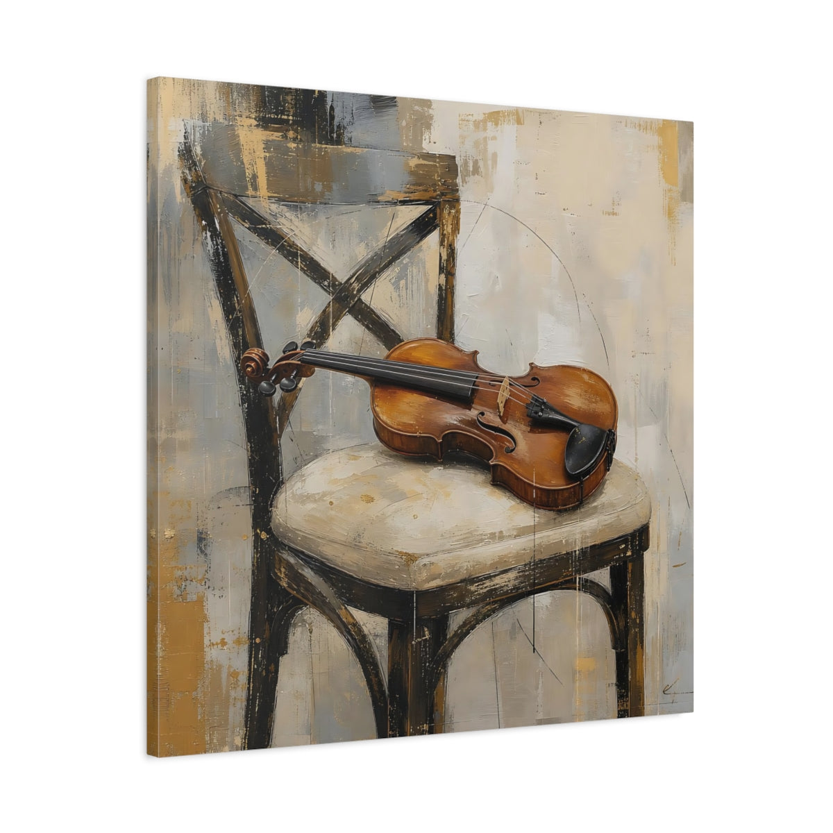 Side Mockup 3. Vintage Violin Brown And Gray shown as canvas print