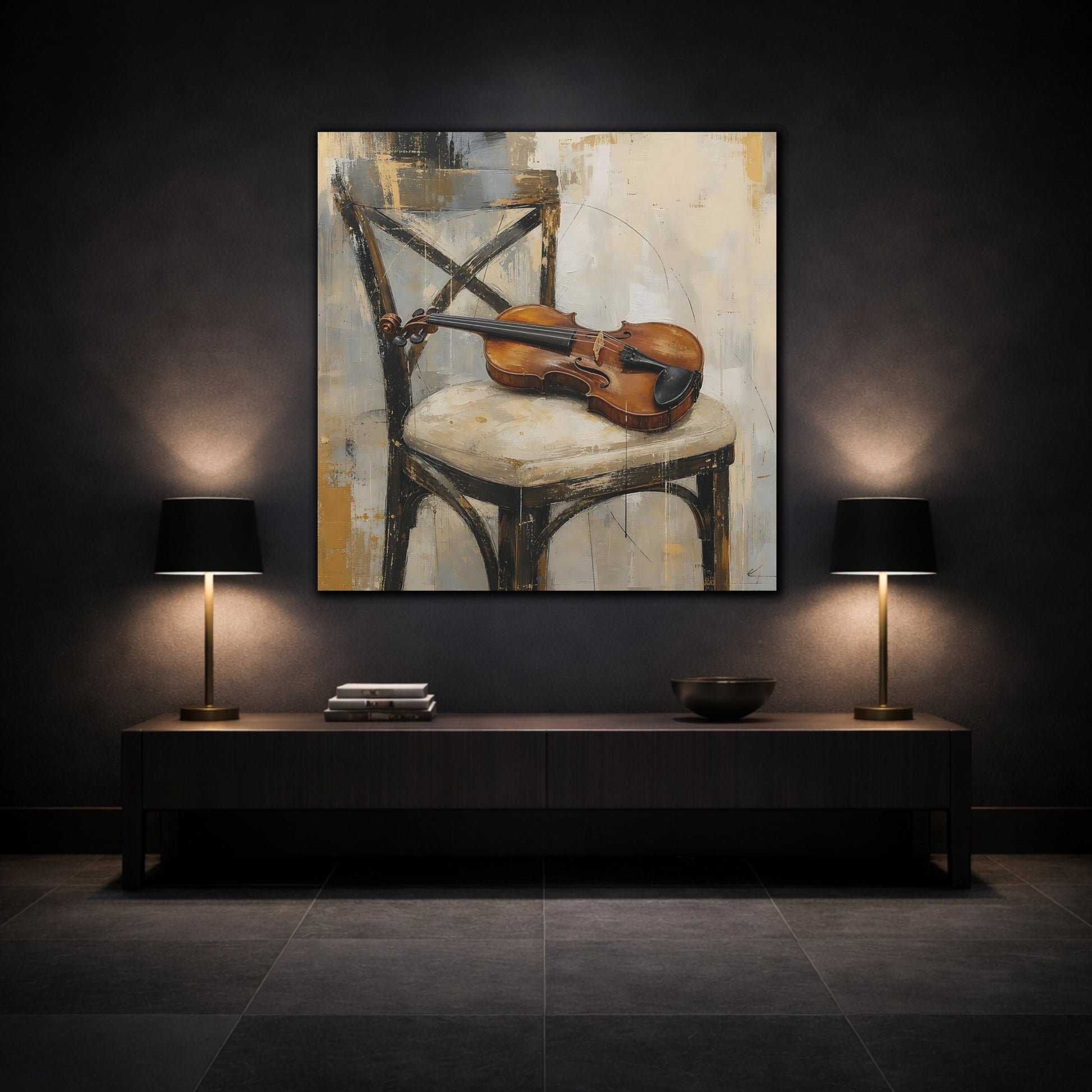 Mockup 3. Vintage Violin Brown And Gray shown as canvas print