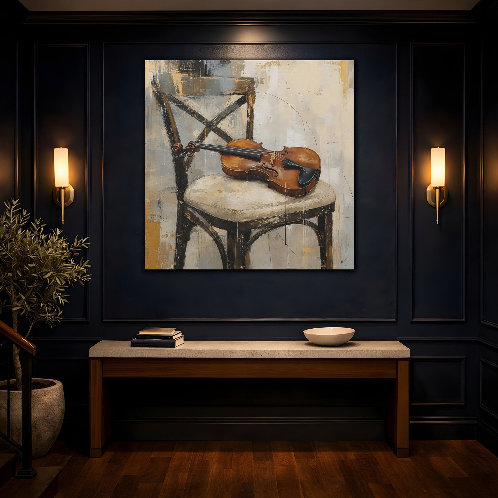 Mockup 4. Vintage Violin Brown And Gray shown as canvas print