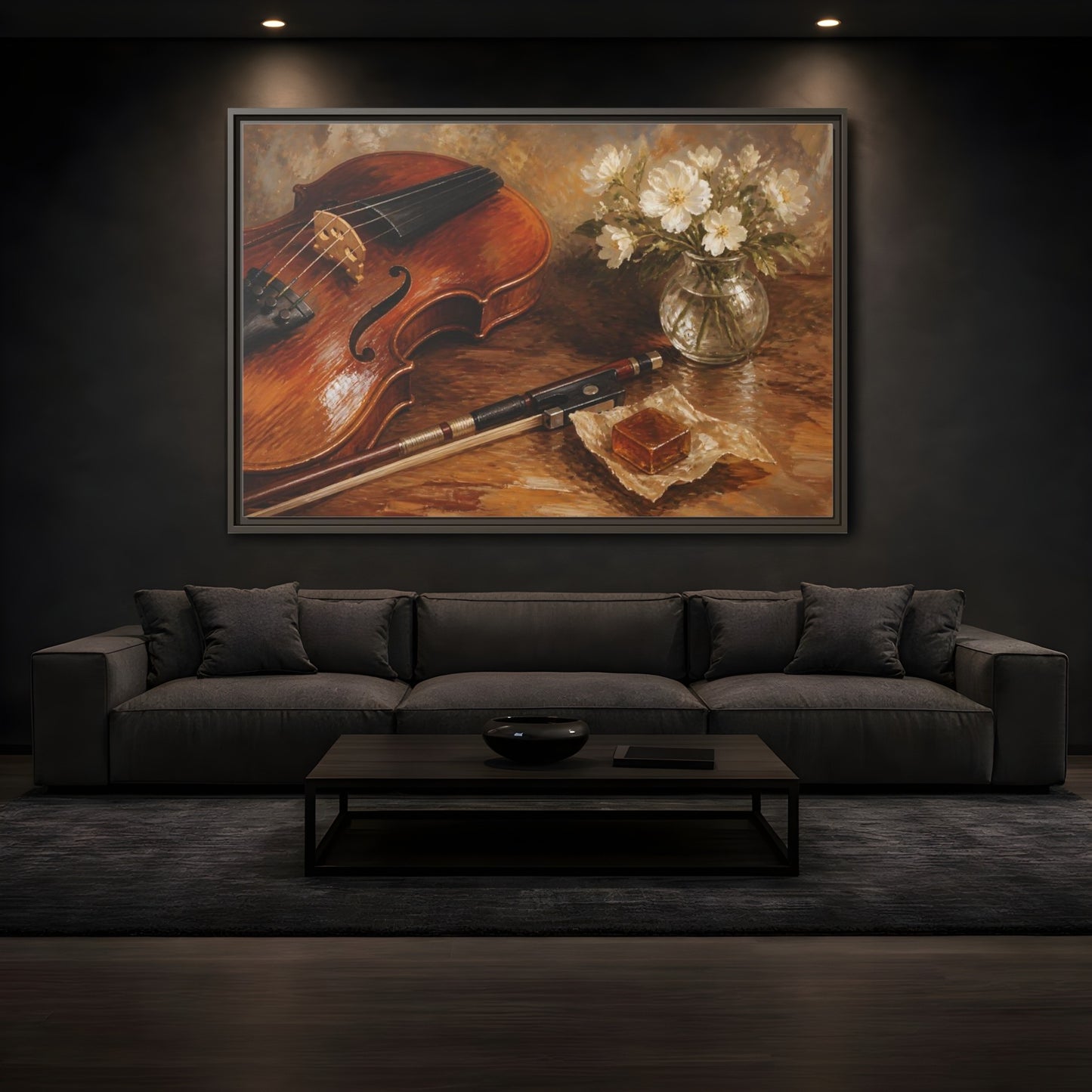 Mockup 3. Vintage Violin Brown And White shown as framed canvas print