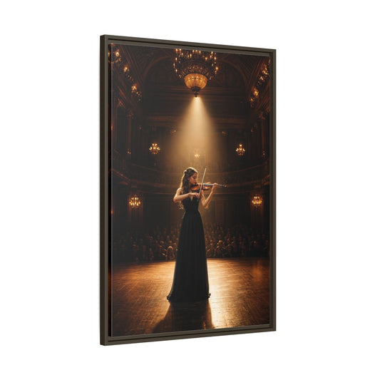 Main Mockup. Vintage Violinist Warm Gold Black shown as stretched canvas wall art