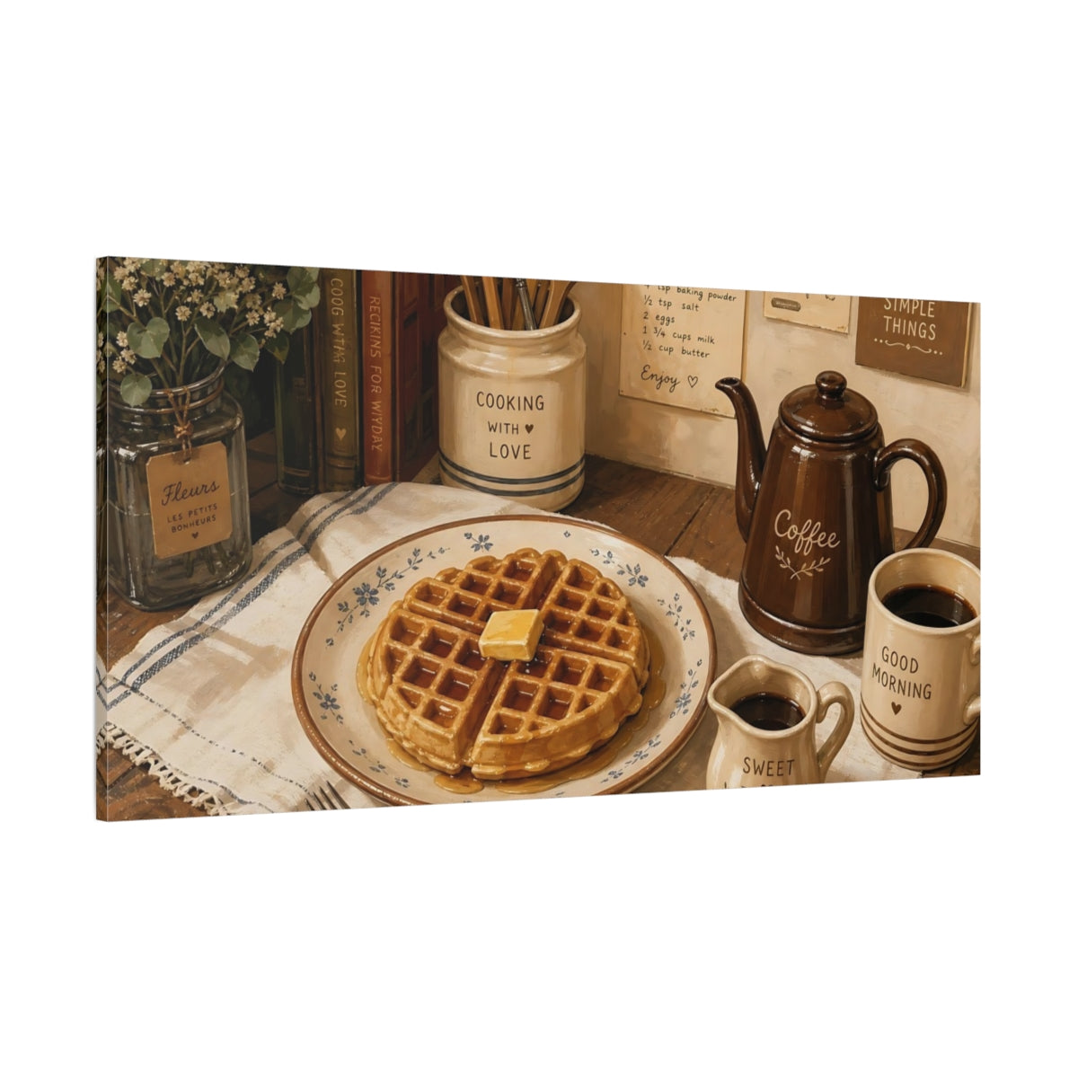 Side Mockup 2. Vintage Waffle Brown And Cream Waffle shown as canvas print