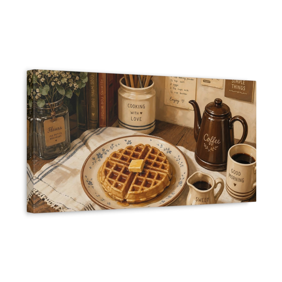 Side Mockup 3. Vintage Waffle Brown And Cream Waffle shown as canvas print