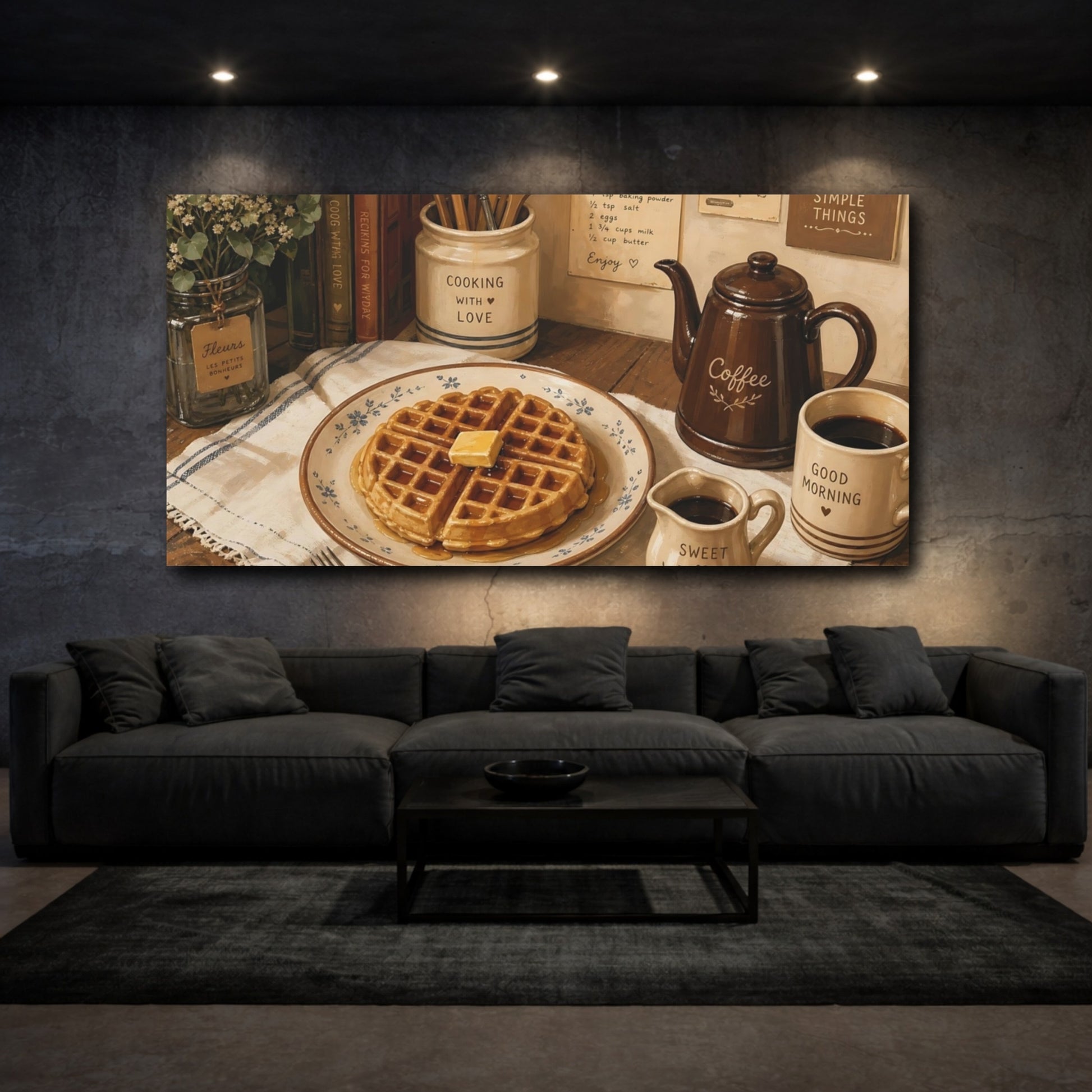 Mockup 3. Vintage Waffle Brown And Cream Waffle shown as canvas print
