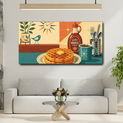 Mockup 2. Vintage Waffles Breakfast Mid-Century Breakfast shown as canvas print