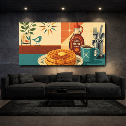 Mockup 3. Vintage Waffles Breakfast Mid-Century Breakfast shown as canvas print