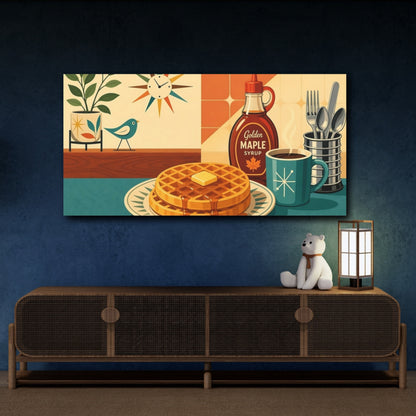 Mockup 4. Vintage Waffles Breakfast Mid-Century Breakfast shown as canvas print