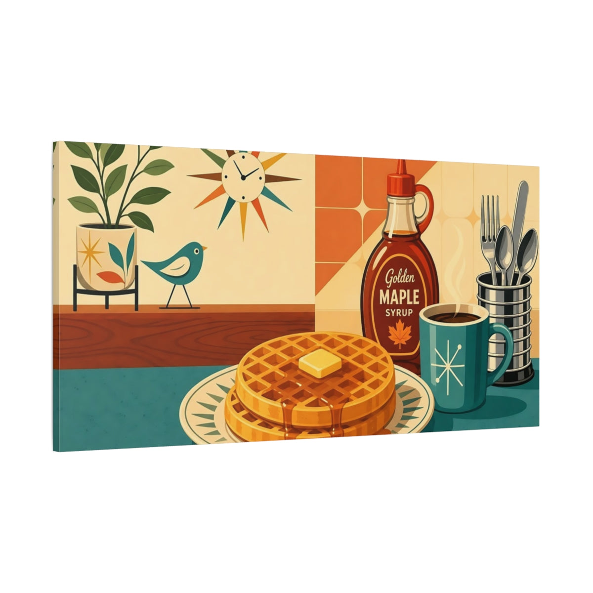 Side Mockup 2. Vintage Waffles Breakfast Mid-Century Breakfast shown as canvas print
