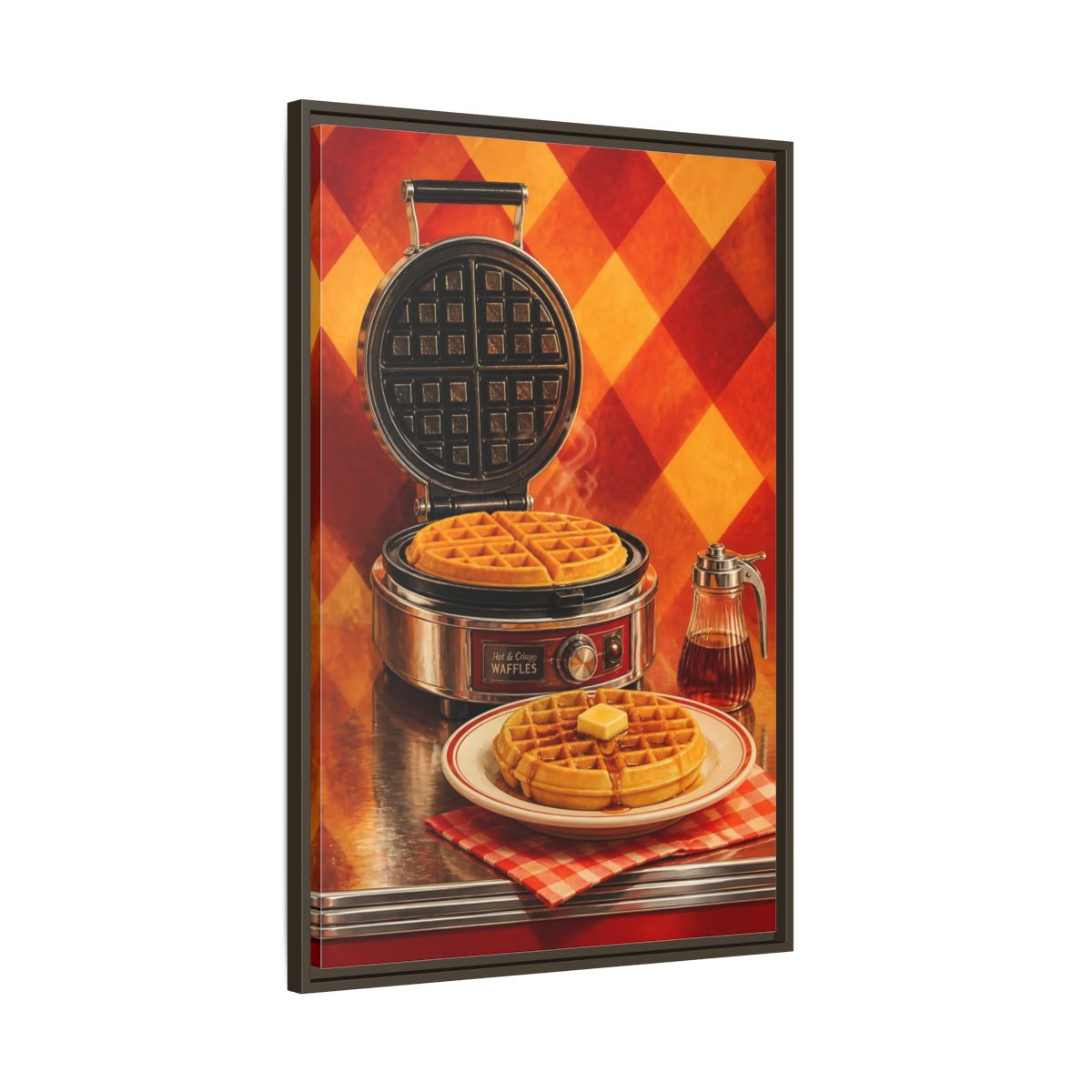 Main Mockup. Vintage Waffles Warm Waffles shown as framed canvas print