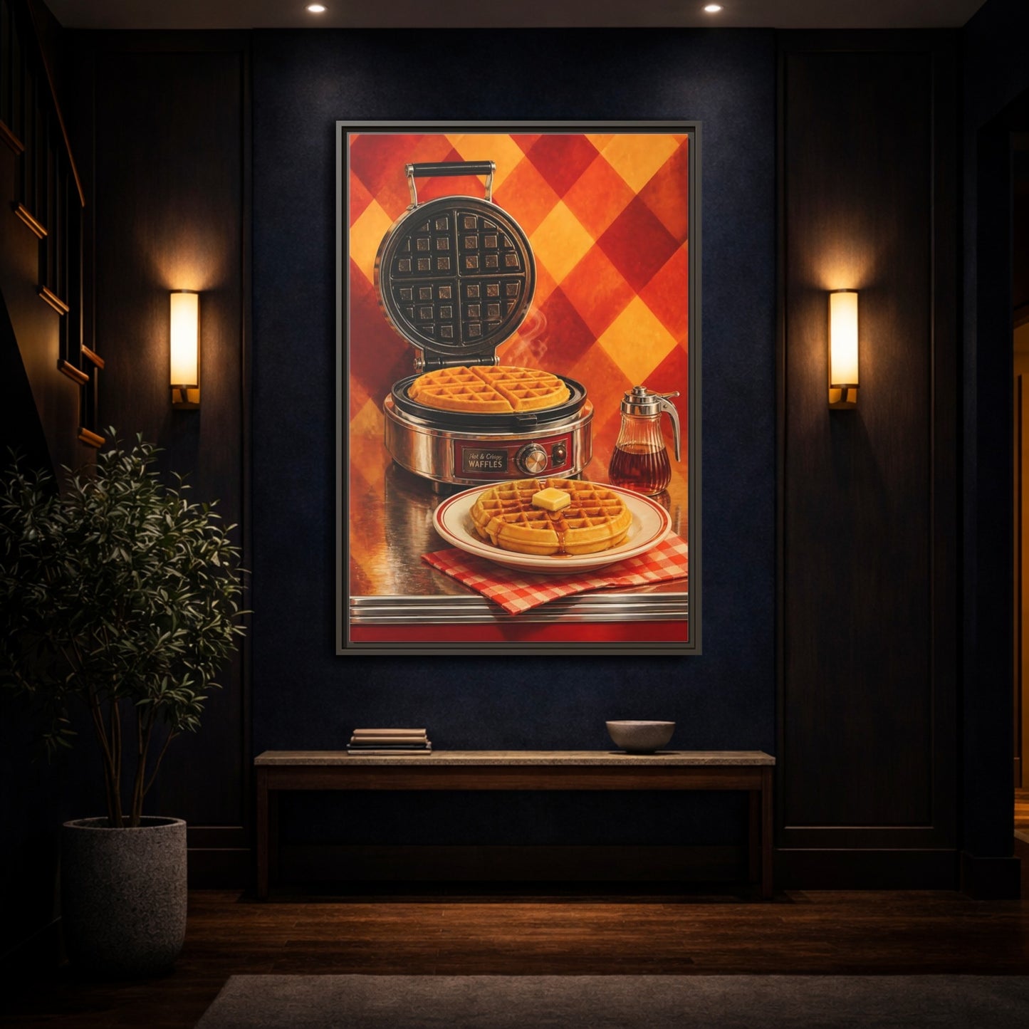Mockup 4. Vintage Waffles Warm Waffles shown as framed canvas print